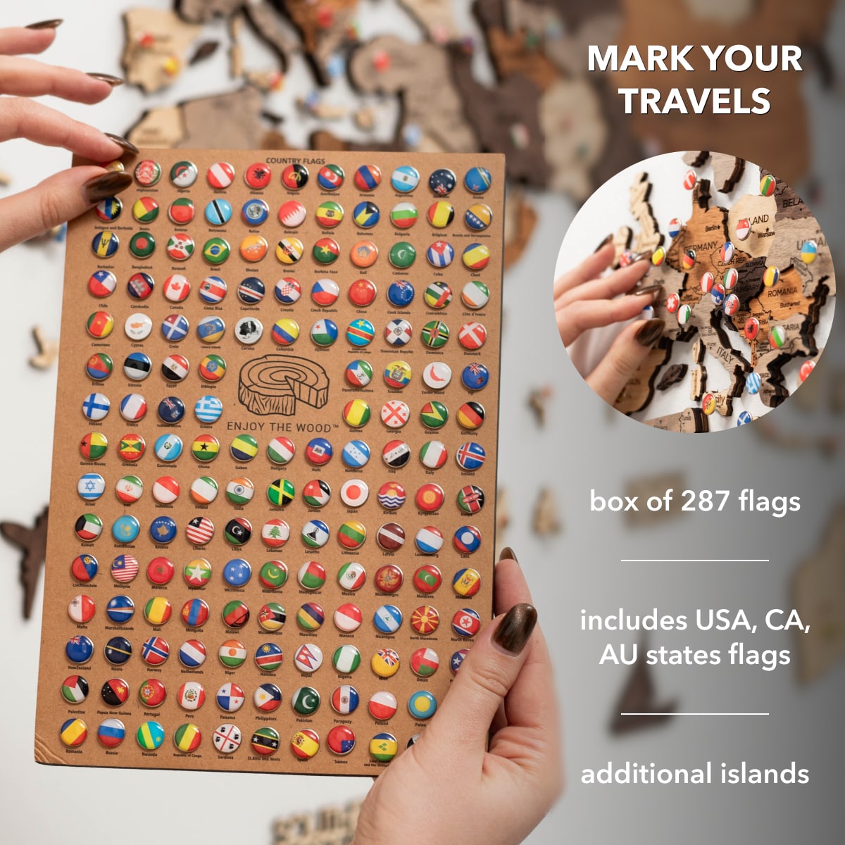 3D Wooden World Map Multicolor