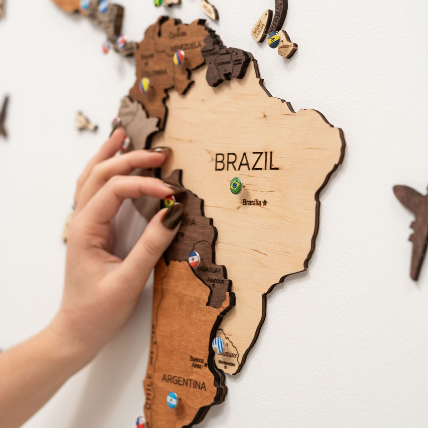 3D Wooden World Map Multicolor
